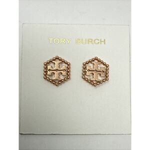 Tory Burch Milgrain hex earrings rose gold stud